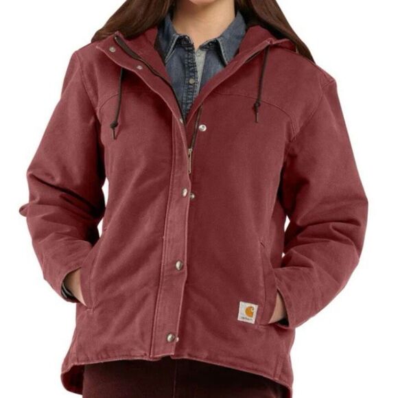 Carhartt Jackets & Blazers - Carhartt Sandstone Berkley Sherpa Lined Canvas Hooded Barn Coat Size S (4/6)